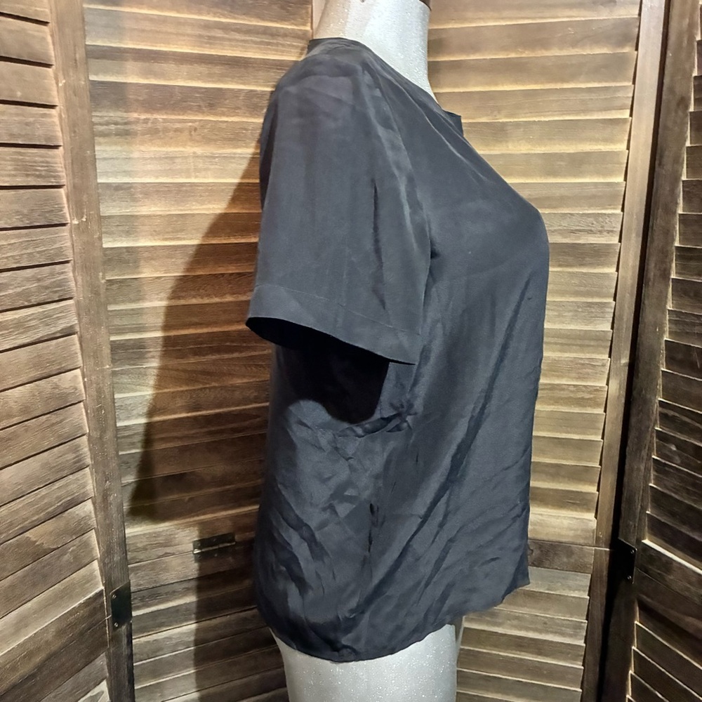 Vintage Anna & Frank 100% Silk Black Blouse Top Classic Minimalist Medium Basics - Picture 5 of 8